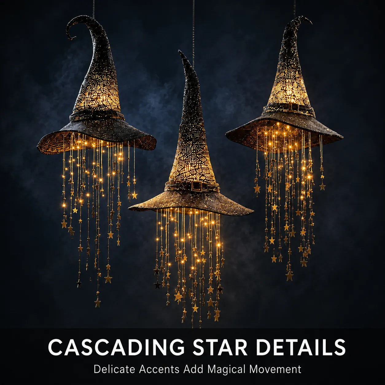 🧙♀️✨ Lighted Witch Hat Hanging Decor with Cascading Stars