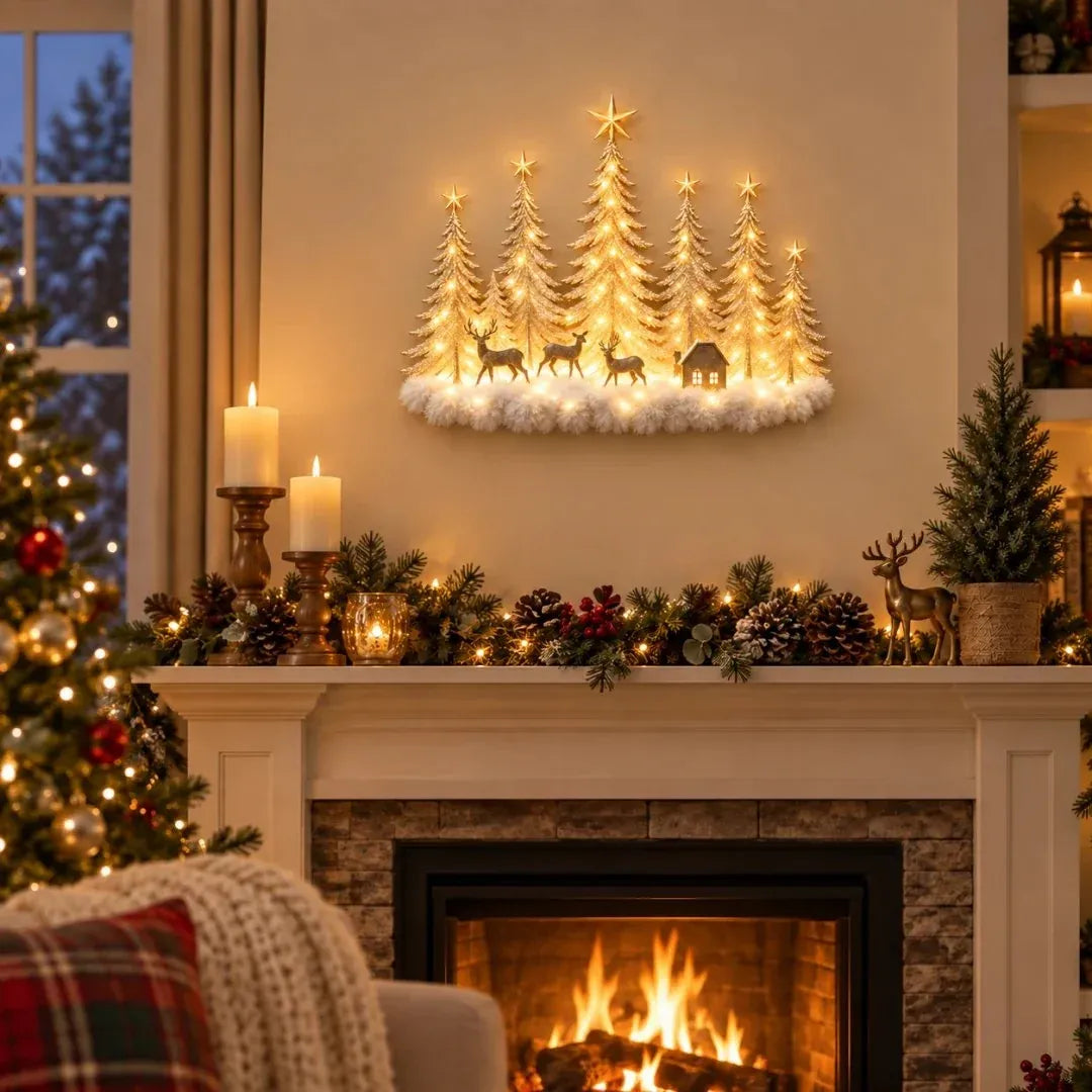 π² Step Into an Enchanted Winter Grove: Lighted Christmas Woodland Forest Wall Decor