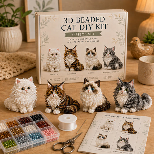 3D Beaded Cat DIY Kit β Adorable 4-Piece Cat Craft Set