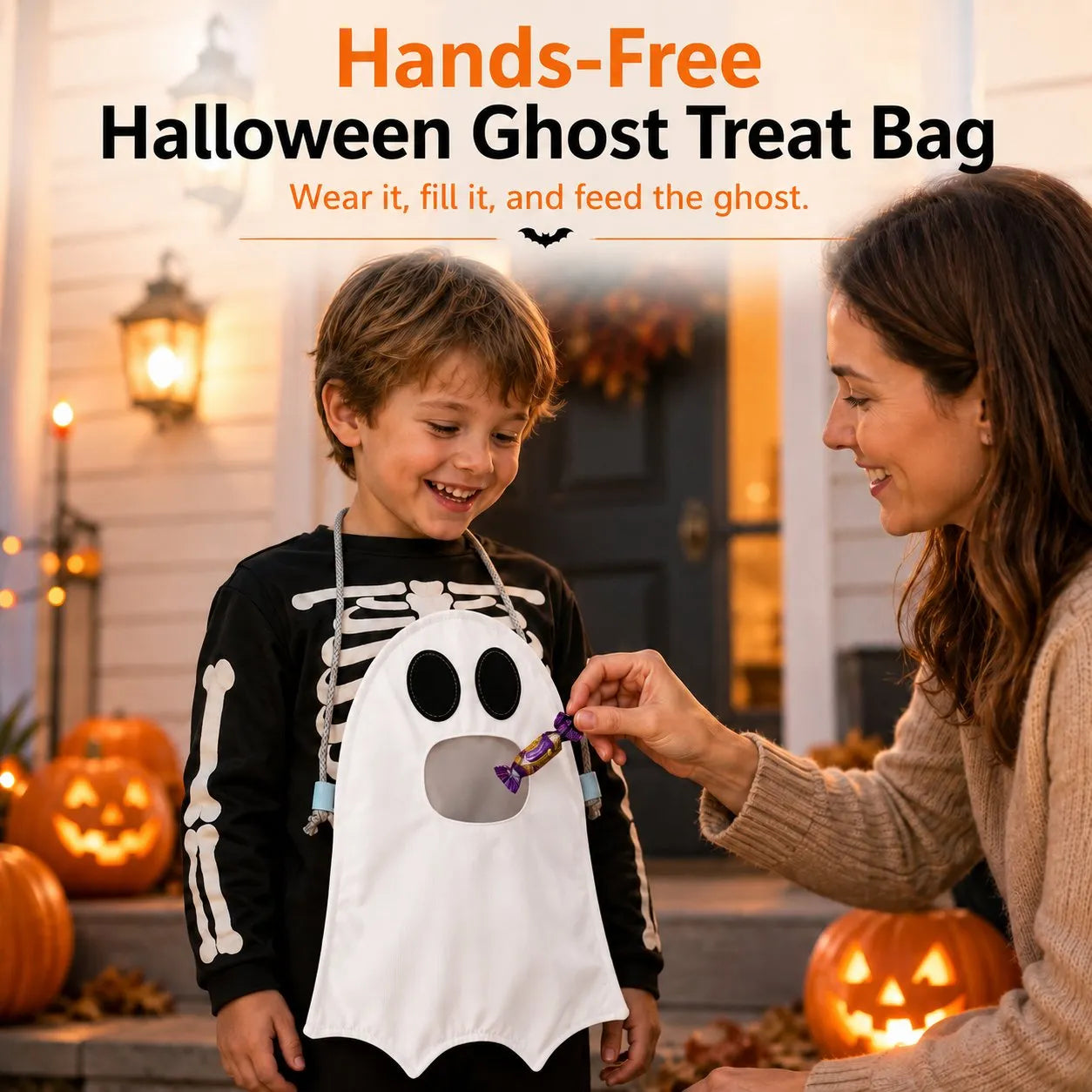đť Hands-Free âFeed the Ghostâ Halloween Treat Bag for Kids đđŹ