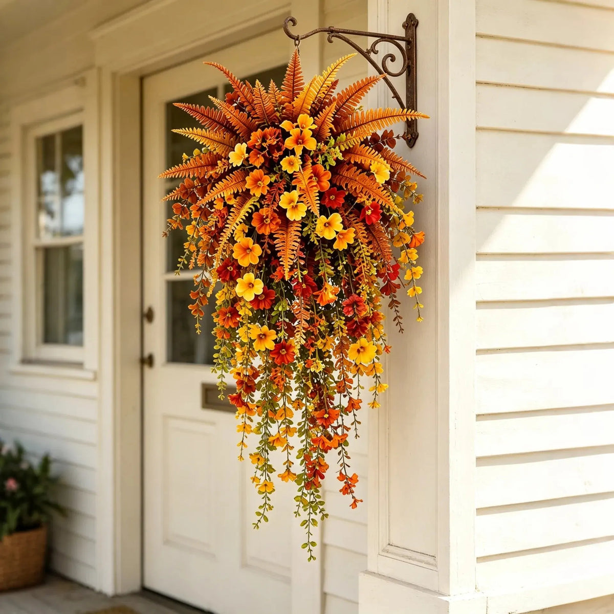 šARTIFICIAL FALL HARVEST HANGING BASKET - AUTUMN PORCH & DOOR DECORATION