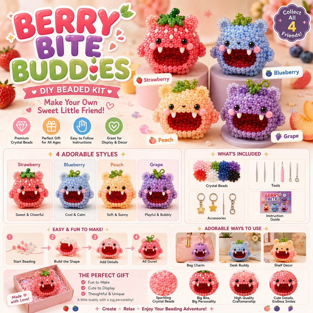 Chubby Chomp Pals DIY Beaded Kit – Cute Collectible Monster Craft Set
