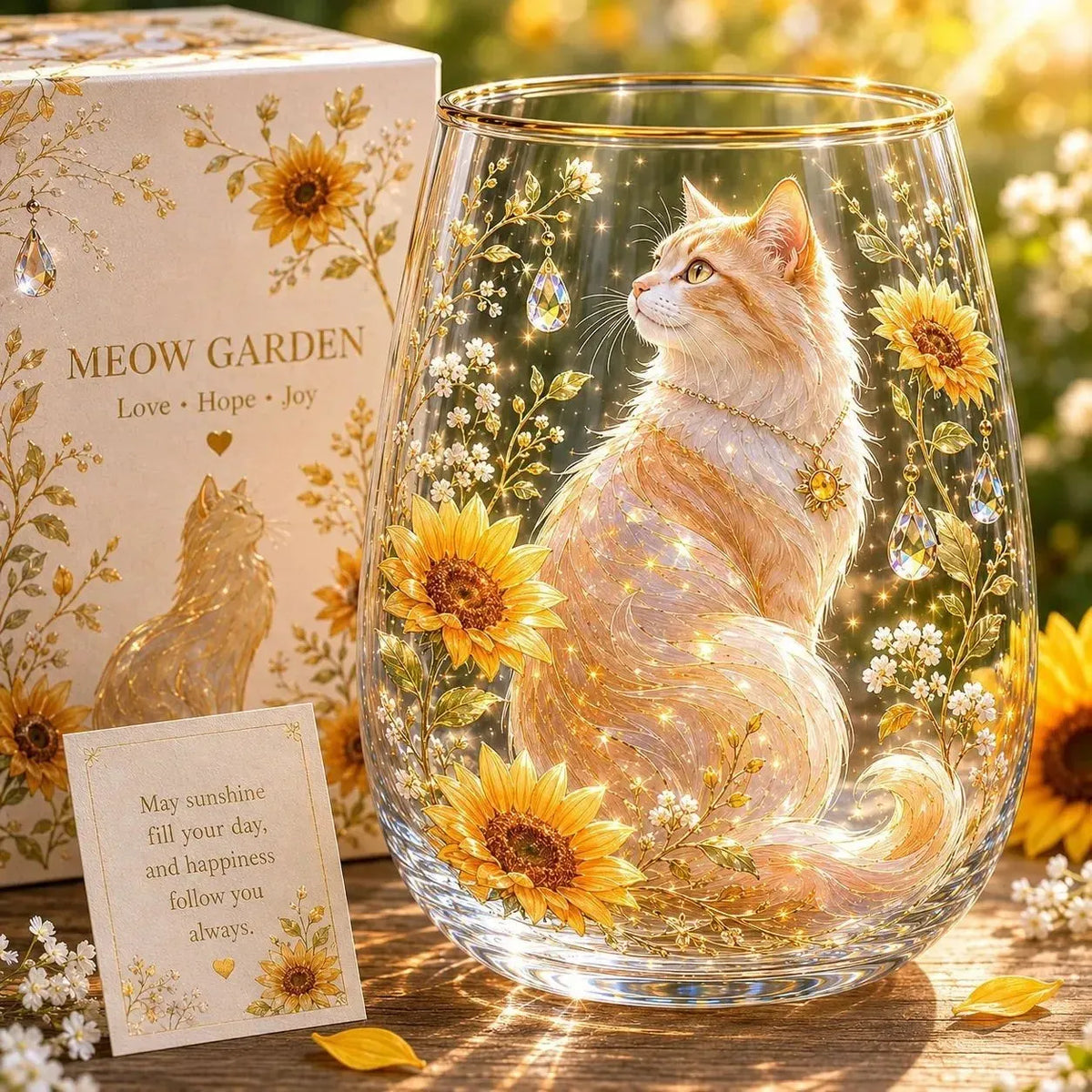 🐱MEOW GARDEN Crystal Texture Glass Cat Tumbler✨