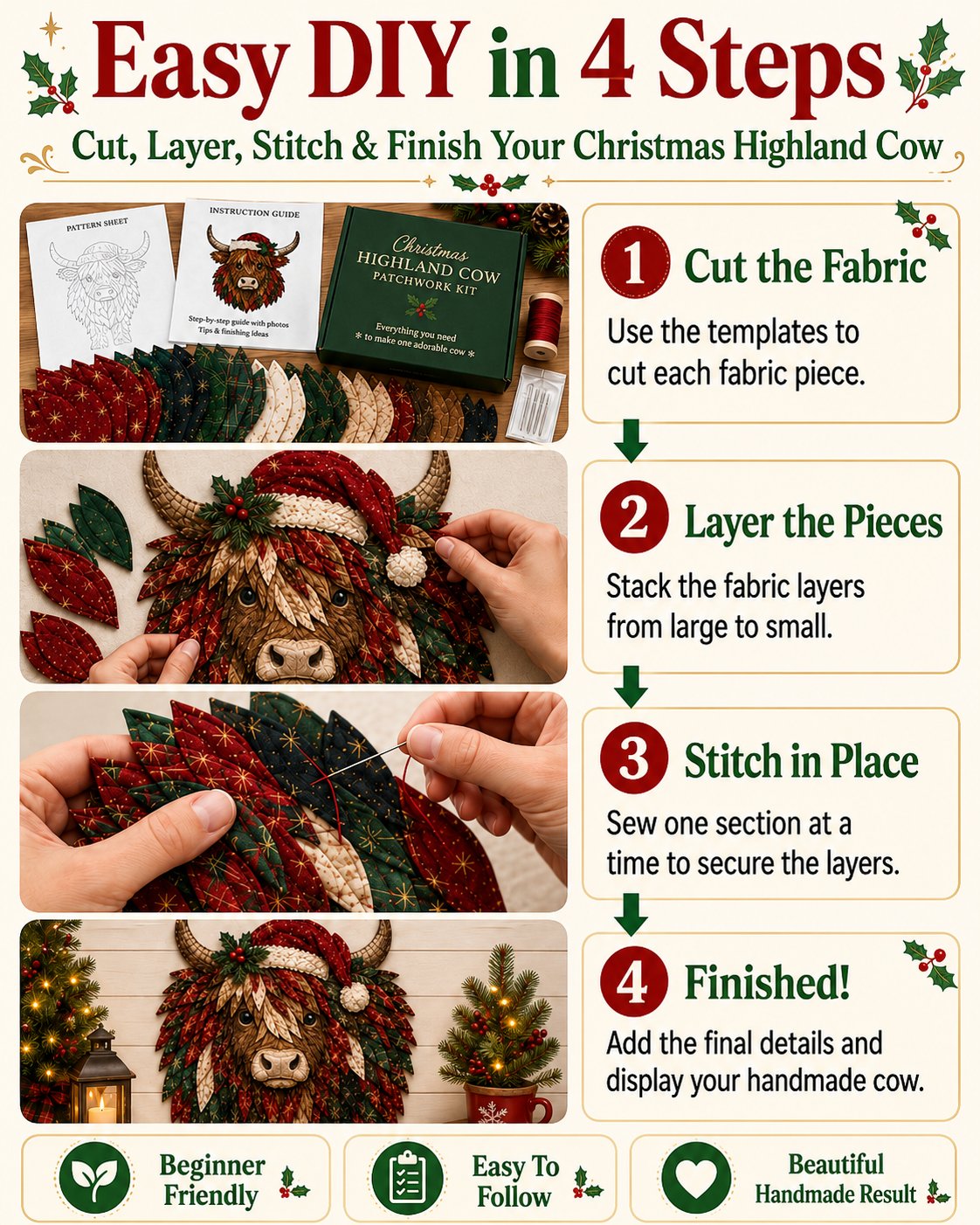 🎄🎅Christmas Woodland Wildlife DIY Patchwork Kit–✨Create a Festive Handmade Keepsake (📦Buy 2 Free Shipping)