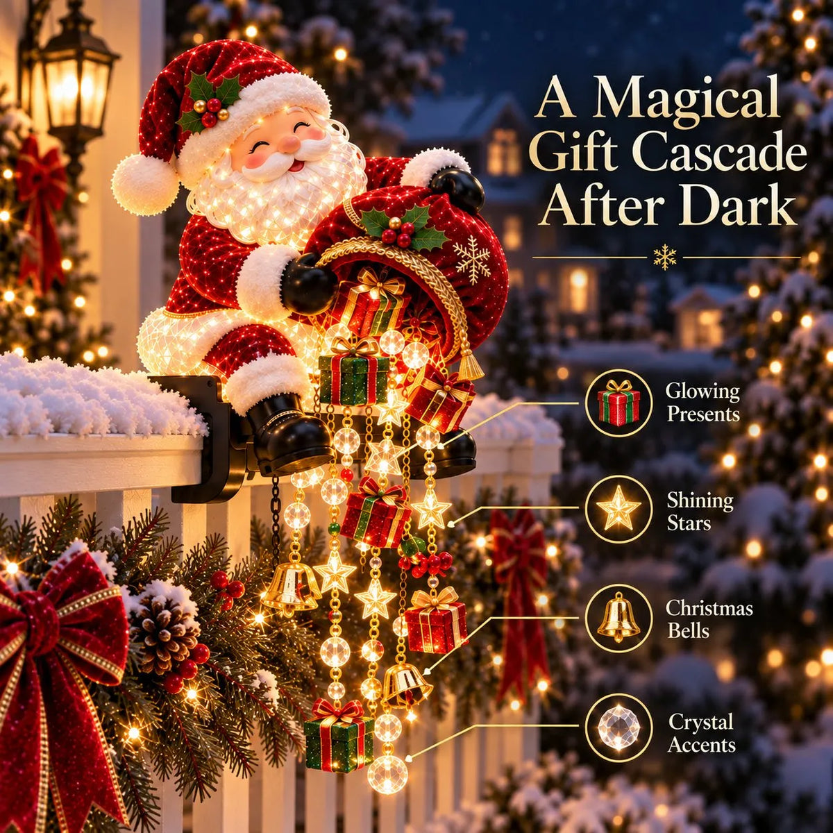 🎅 Santa Magic Gift Cascade Railing Light