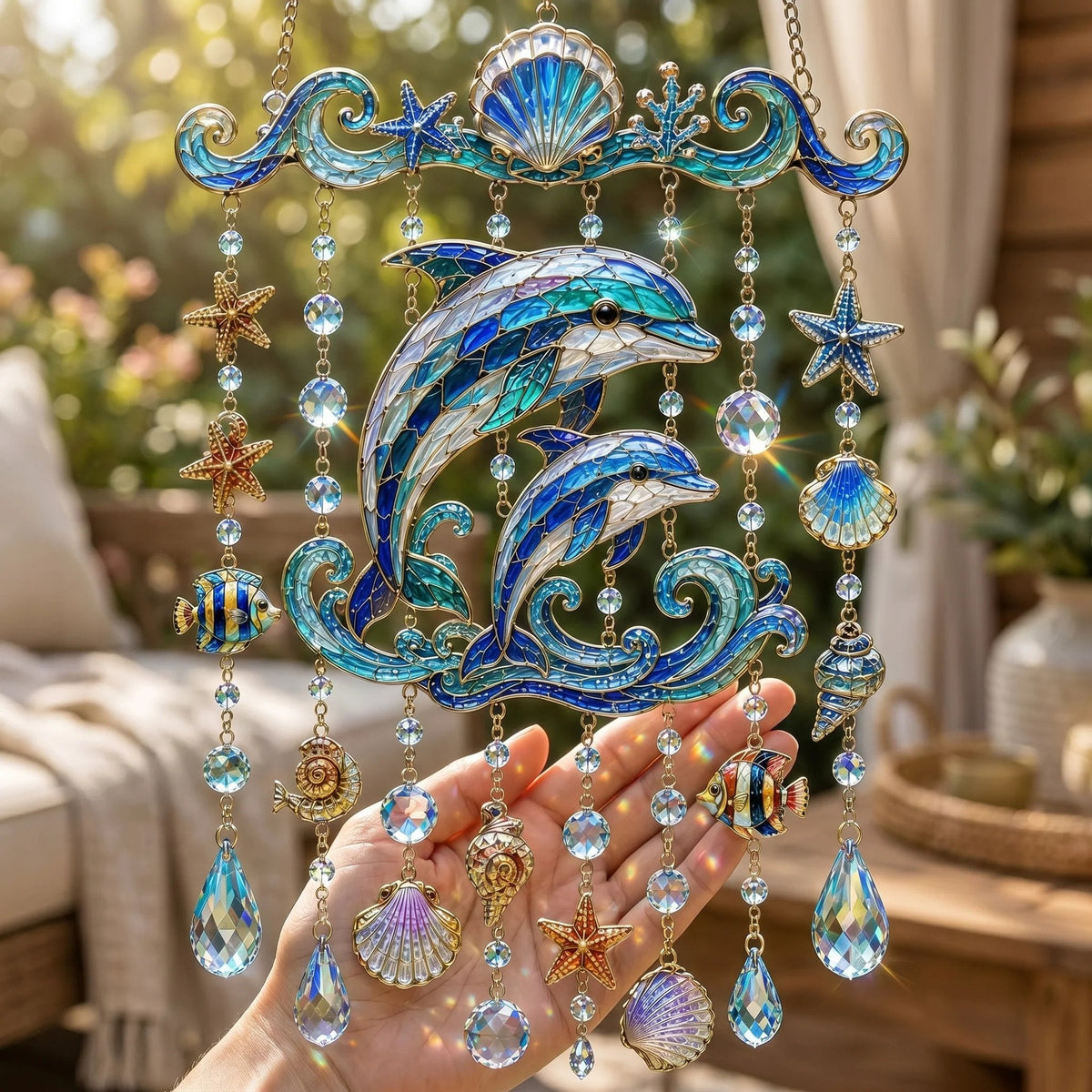 🐋 Ocean-Themed Crystal Wind Chime – Bring the Ocean Glow to Your Garden