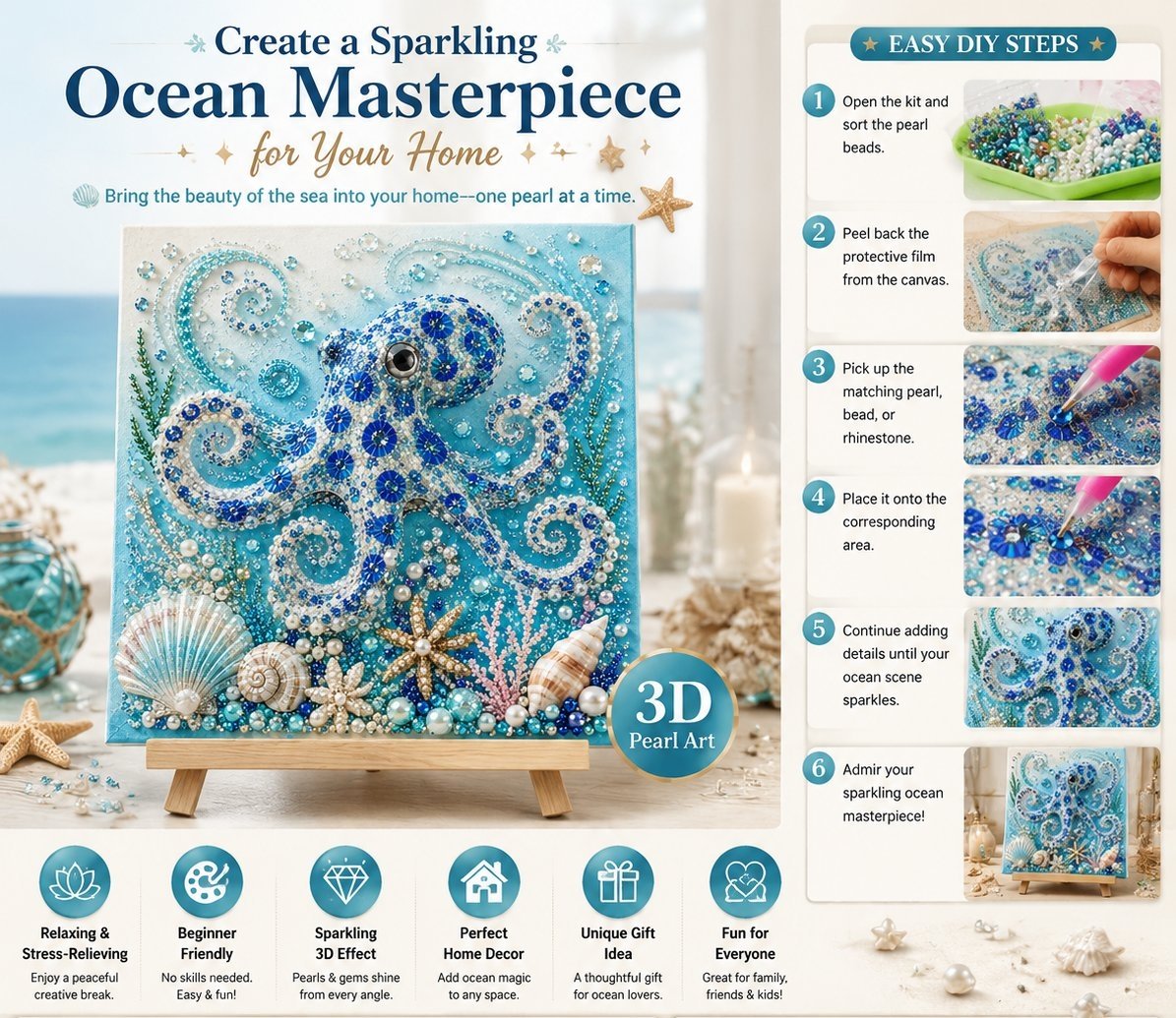 🌊✨ Ocean Theme Pearl Art DIY Kit – Relaxing DIY Craft to Create Stunning Coastal Artwork (📦Buy 2 Free Shipping)