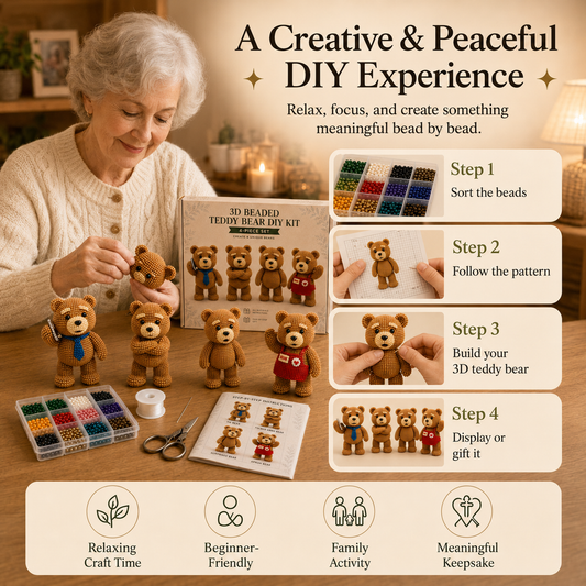 3D Beaded Teddy Bear DIY Kit – 4-Piece Handmade Craft Set