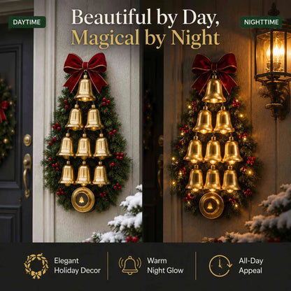 Christmas Bell Cascade Doorbell with Warm LED Lights, Musical Festive Home Decor, Front Door & Entryway Wreath Ornament, Christmas Gift for Friends