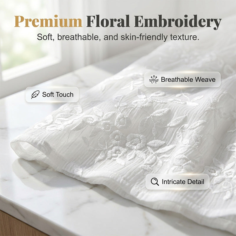 Lace Panel V-Neck Blouse – Embroidered, Roll-Up Sleeves, Effortless Chic