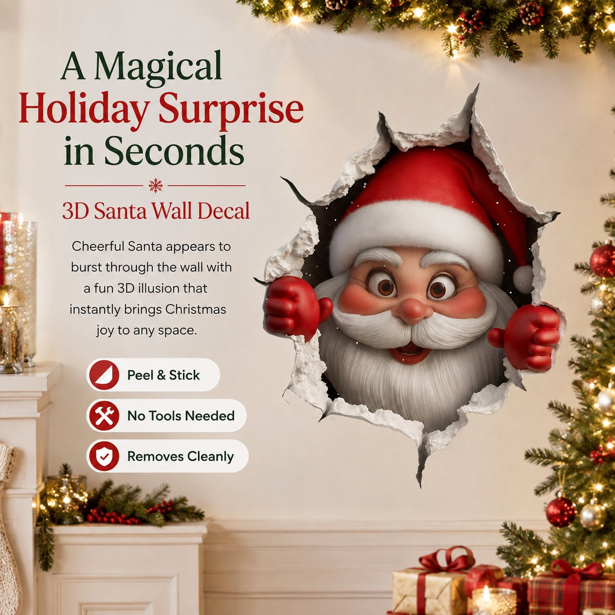 Creative 3D Christmas Santa Wall Sticker