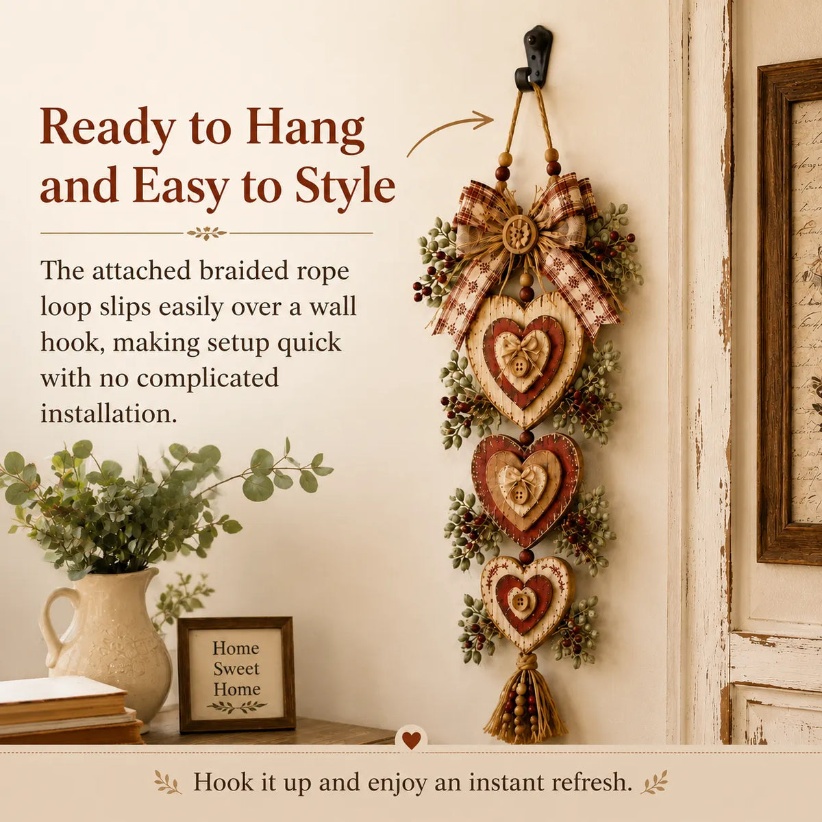 🍂🤎Vintage Farmhouse Layered Heart Wall Hanging