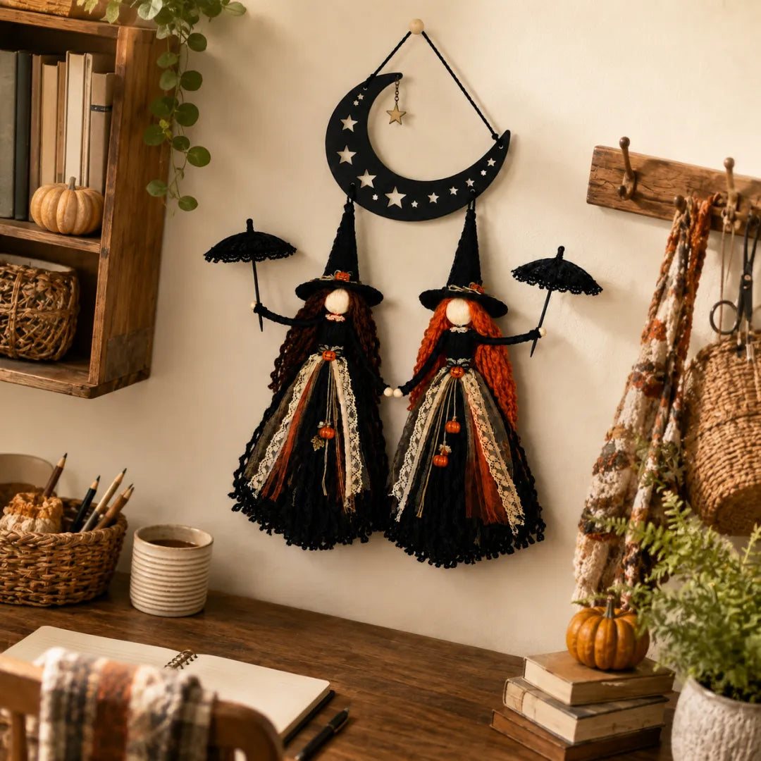 Moonlit Witch Sisters Wall Hanging