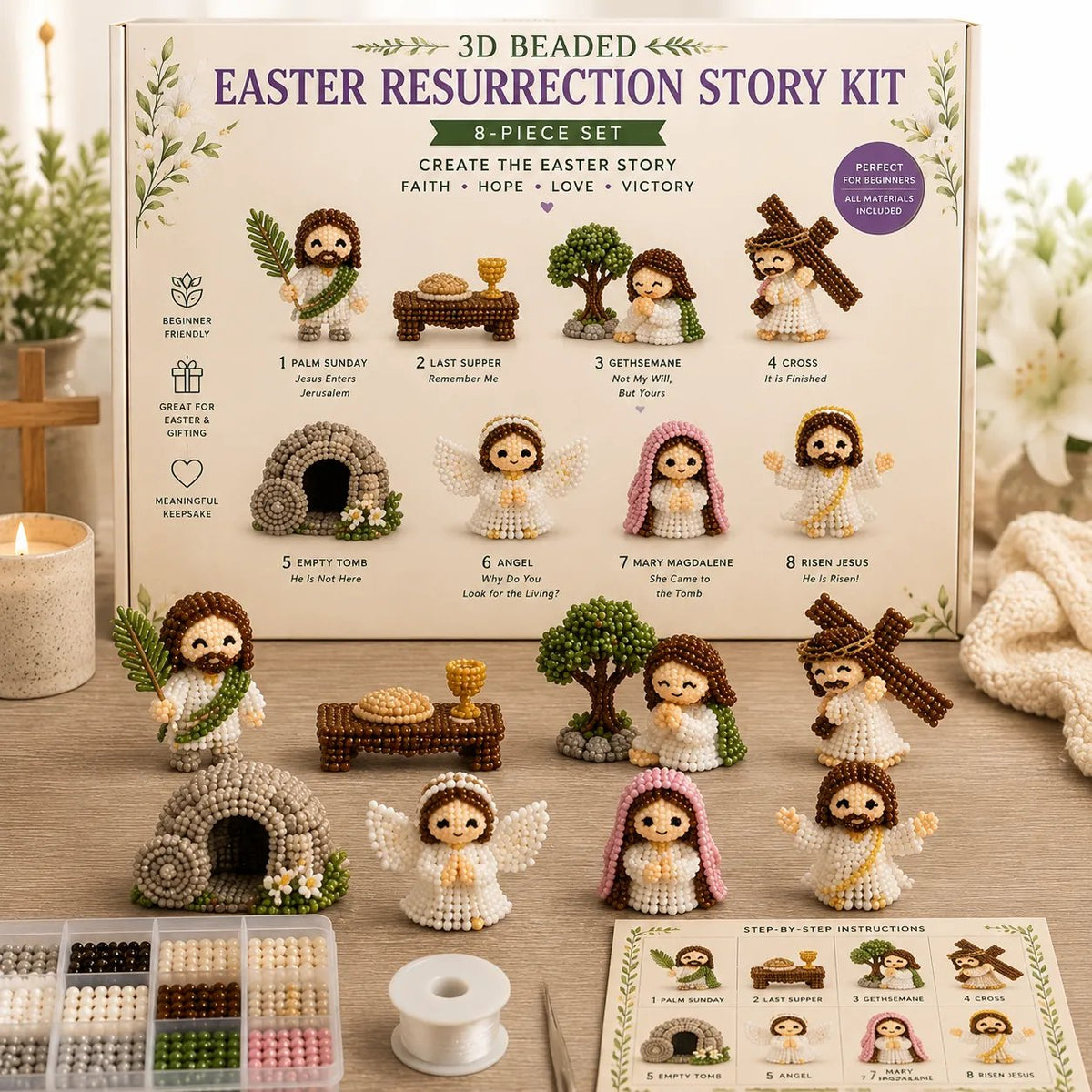 ✝️3D Beaded Nativity Collection DIY Kit – Handmade Christmas Faith Craft Set (8-Piece Set)