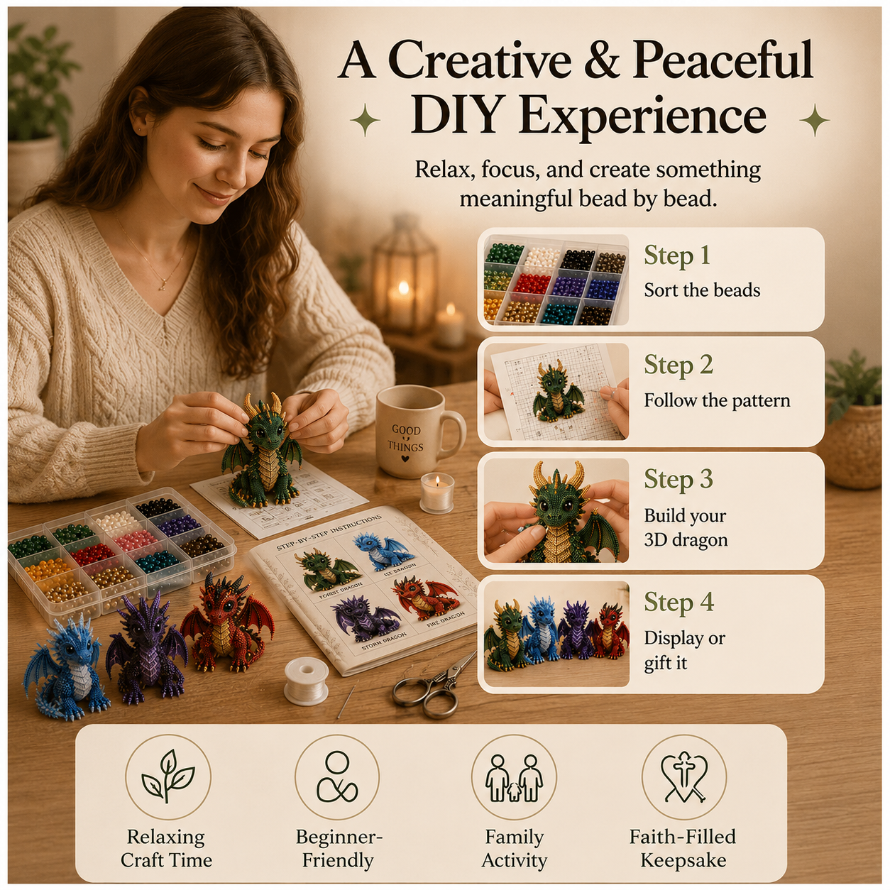 🐉 Enchanted 3D Beaded Dragon DIY Kit