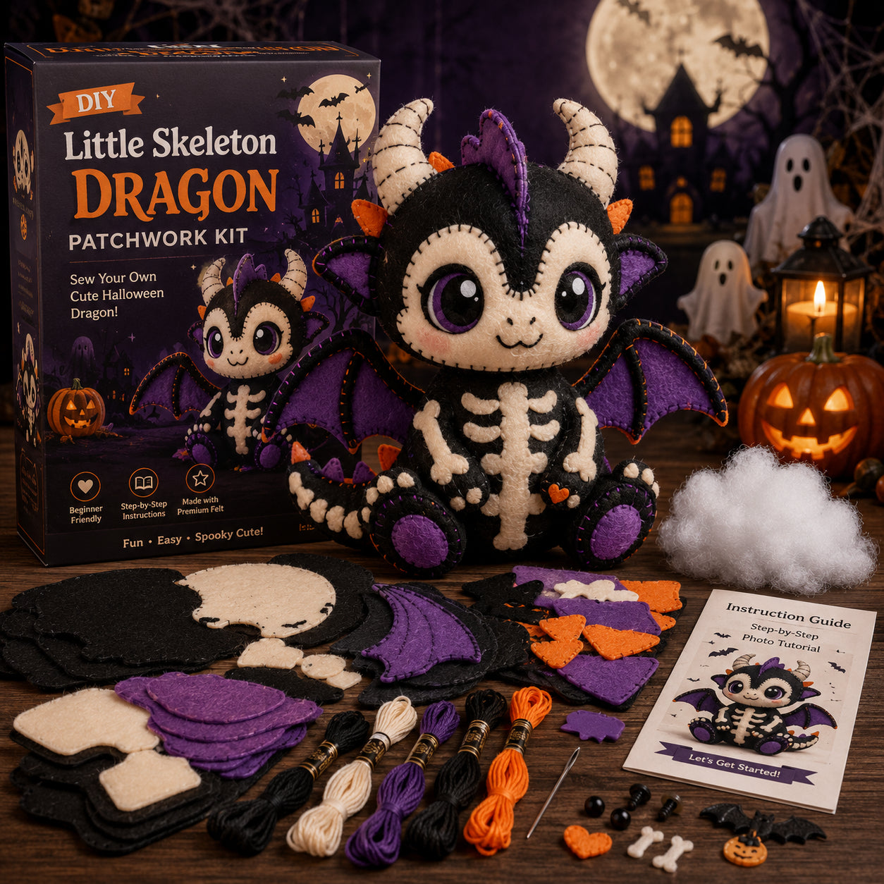 DIY Halloween Magical Patchwork Kit – Sew Your Own Spooky Cute Friend 🎃🧵