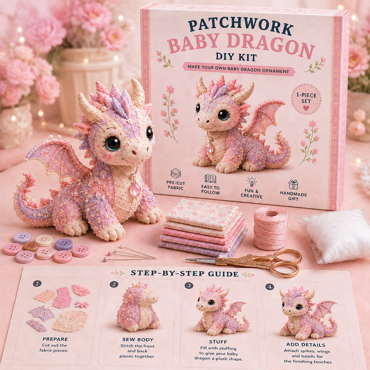 DIY Patchwork Dragon Kit – Craft Your Own Magical Collectible Dragon Plush 🎁 For Your Family ❤️