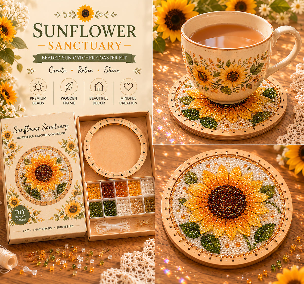 🌸 Beaded Sun Catcher Coaster Kit Collection