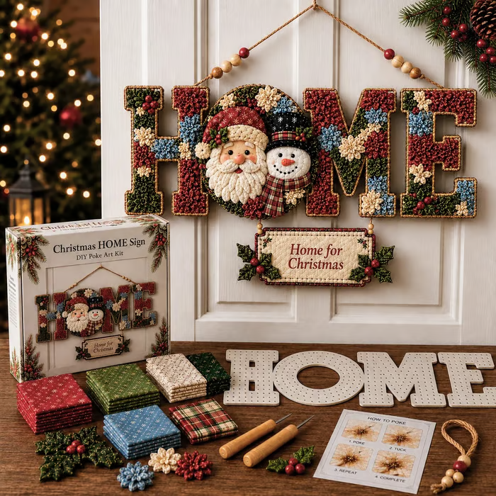 🎄✨ DIY Fabric Poke Art HOME Sign Kit – No-Sew Seasonal Door & Wall Hanging Craft 🏡(📦Buy 2 Free Shipping)