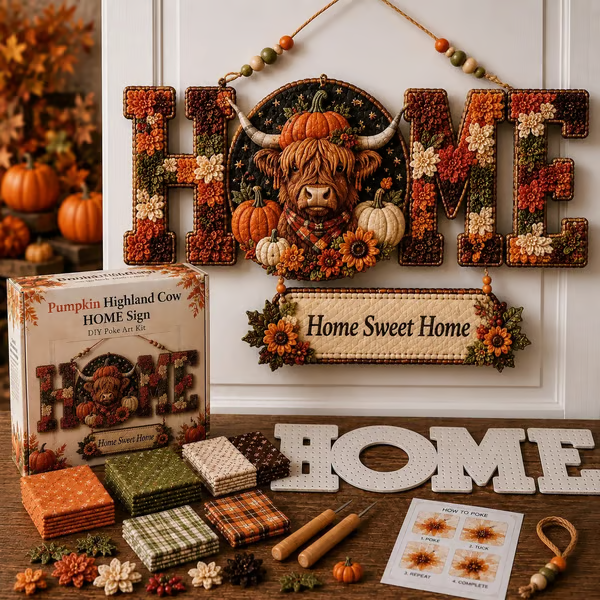 🎄✨ DIY Fabric Poke Art HOME Sign Kit – No-Sew Seasonal Door & Wall Hanging Craft 🏡(📦Buy 2 Free Shipping)