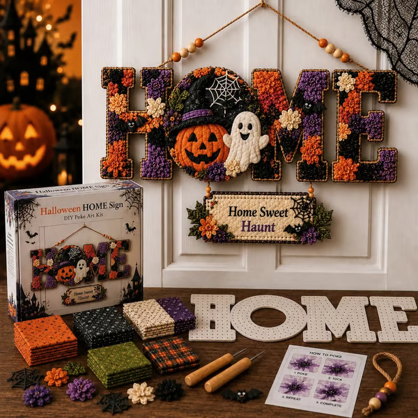 🎄✨ DIY Fabric Poke Art HOME Sign Kit – No-Sew Seasonal Door & Wall Hanging Craft 🏡(📦Buy 2 Free Shipping)