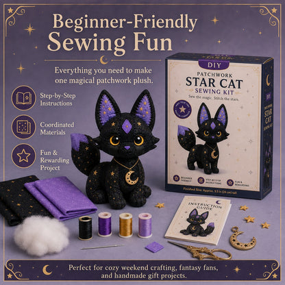 LAST DAY 50% OFF - Mystic Patchwork Animal Sewing Kit – DIY Plush Craft Kit with Starry Fabric, Moon Charm
