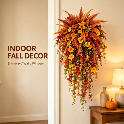 🍂Artificial Fall Harvest Hanging Basket – Autumn Porch & Door Decoration