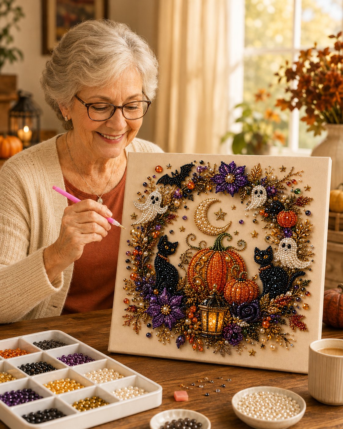 Last Day 49% OFF –  Halloween Pearl Art DIY Kit – Turn Tiny Pearls into Spooky-Cute Magic