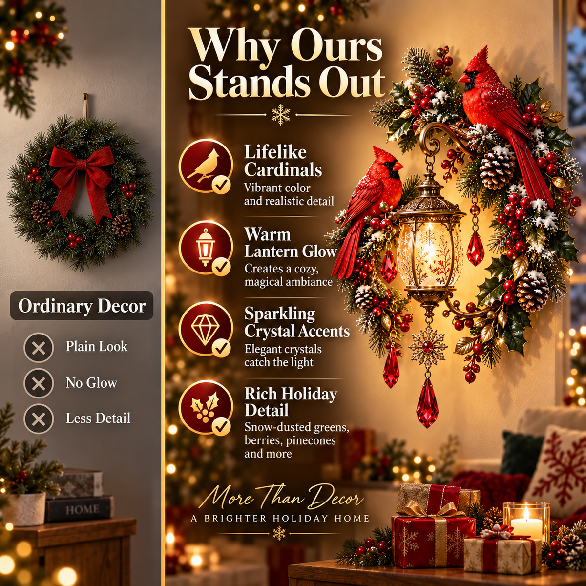 ❤️Cardinal Christmas Lantern Glow™ – Lighted Holiday Wall Decor