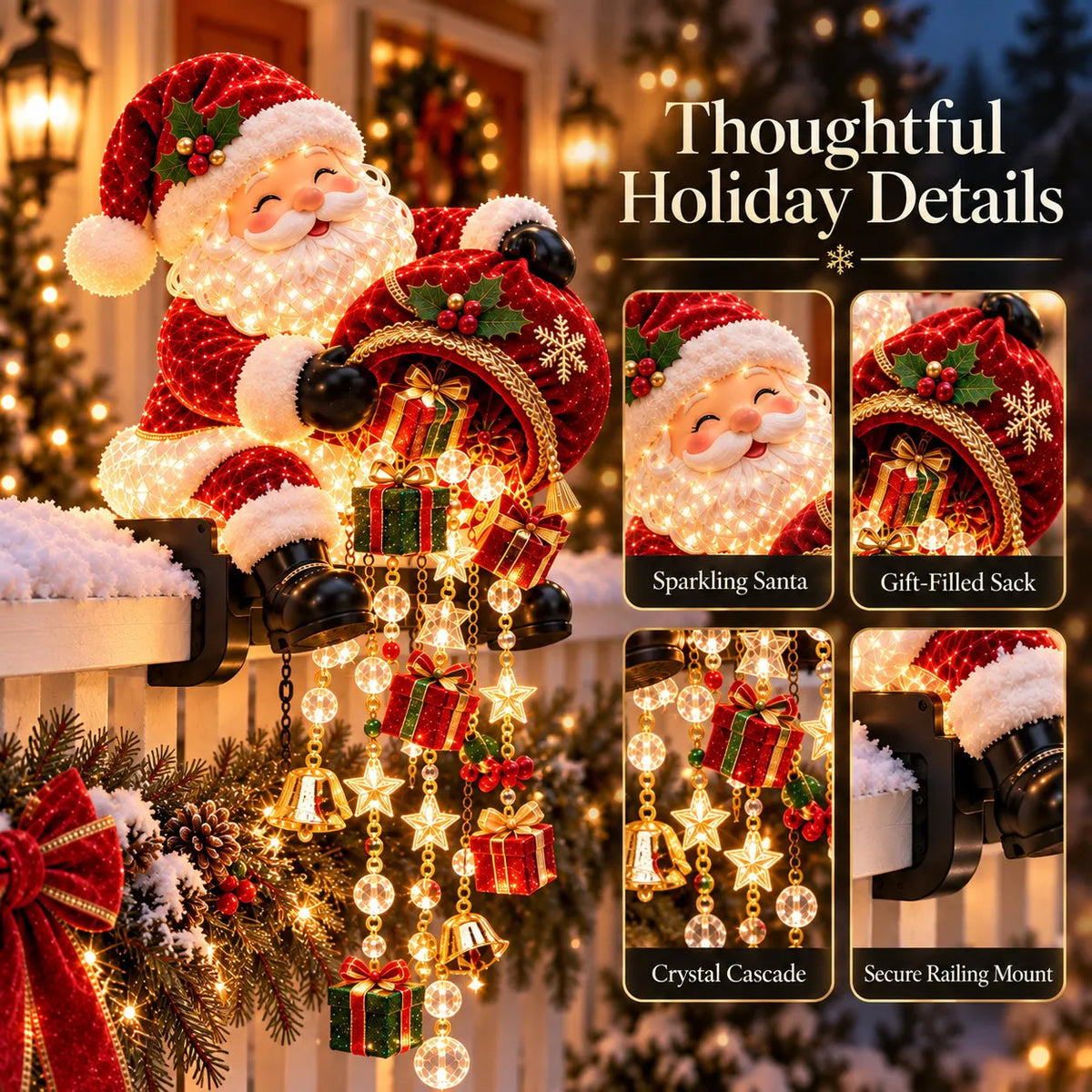 🎅 Santa Magic Gift Cascade Railing Light