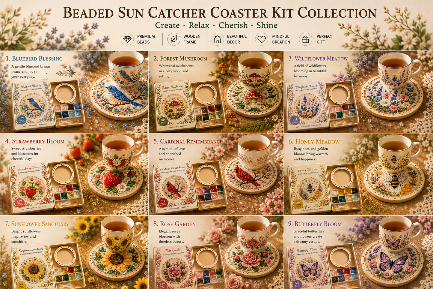 🔥Last Day: BUY 3 GET 1 FREE🌸 Beaded Sun Catcher Coaster Kit Collection