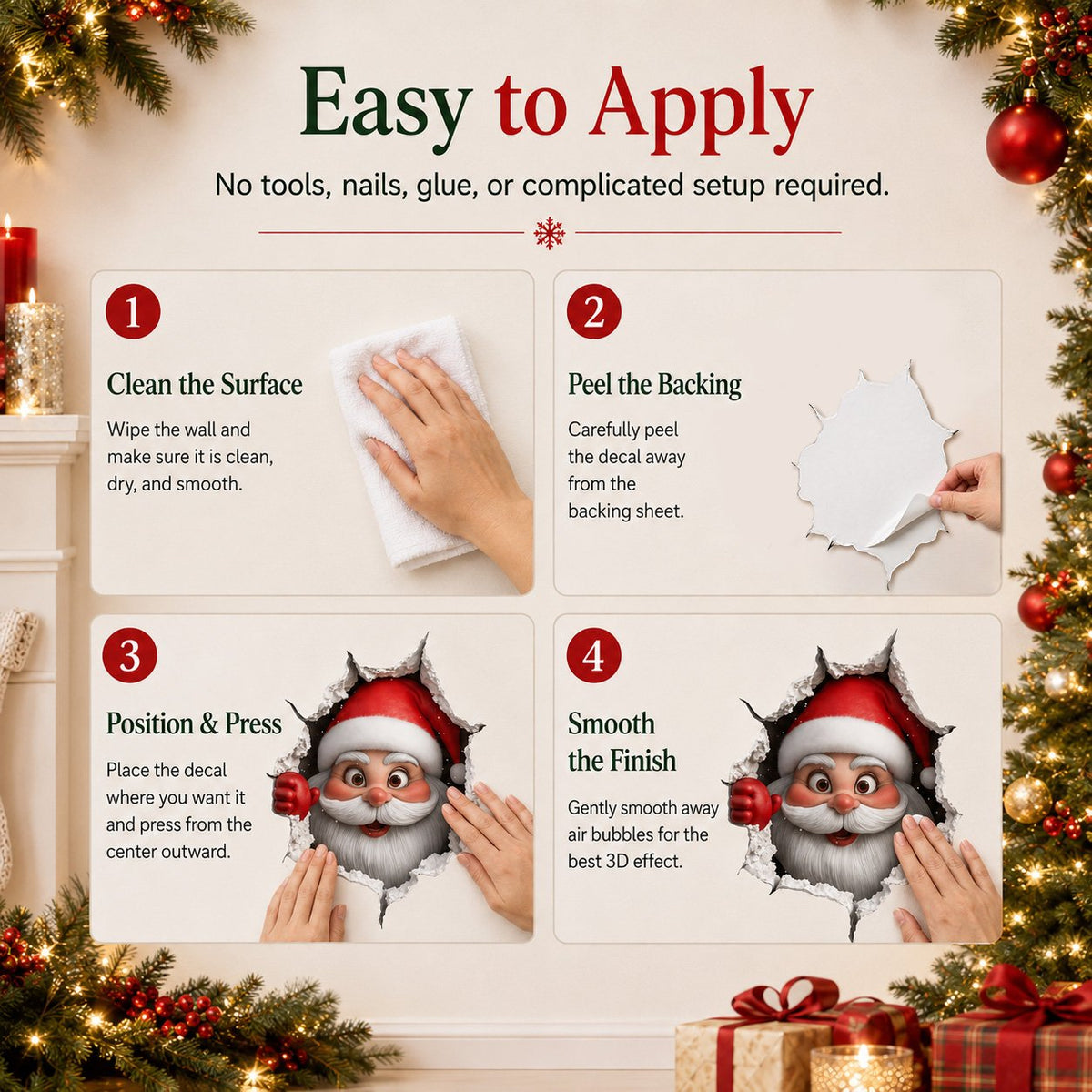 Creative 3D Christmas Santa Wall Sticker