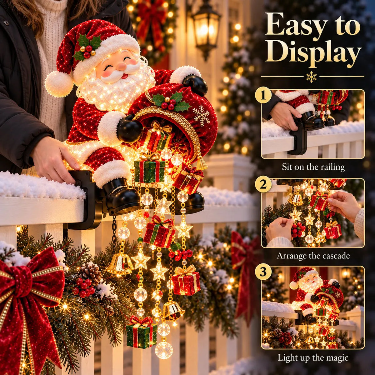 🎅 Santa Magic Gift Cascade Railing Light