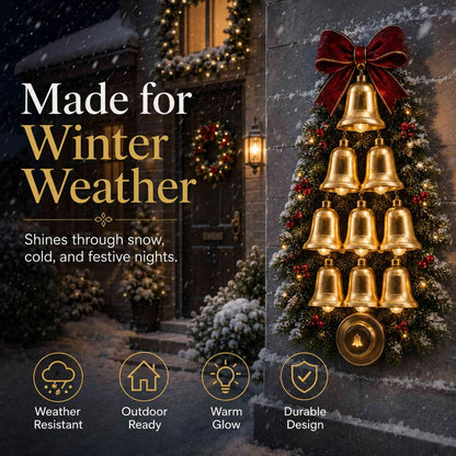 Christmas Bell Cascade Doorbell with Warm LED Lights, Musical Festive Home Decor, Front Door & Entryway Wreath Ornament, Christmas Gift for Friends