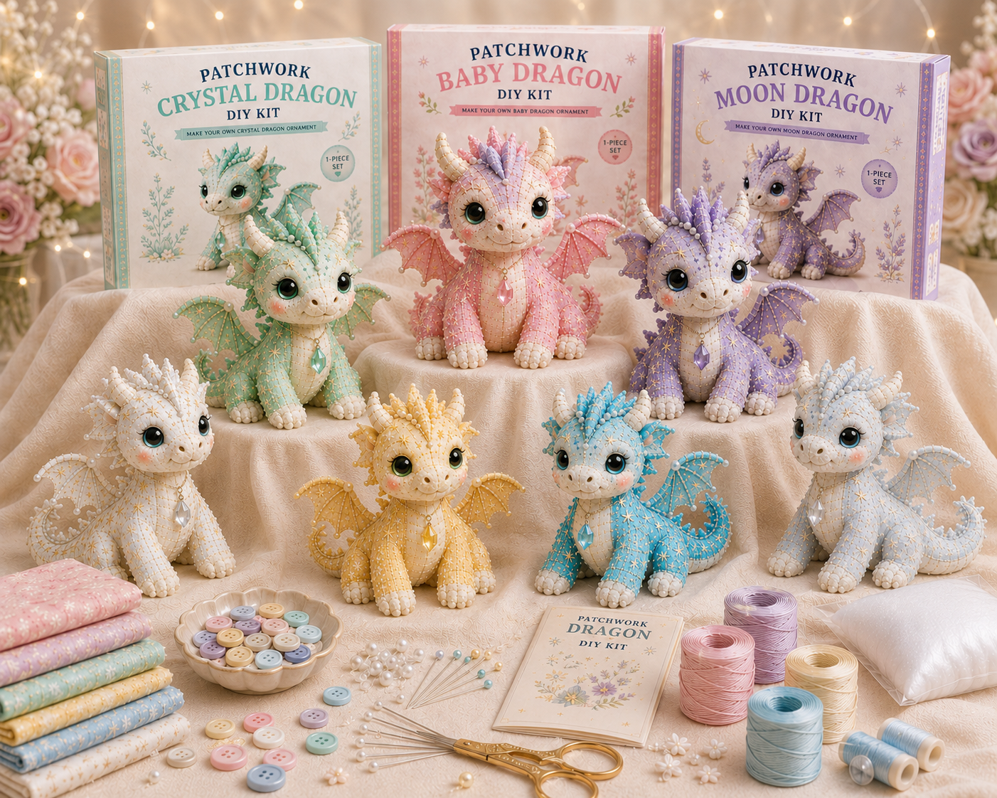 DIY Patchwork Dragon Kit – Craft Your Own Magical Collectible Dragon Plush 🎁 For Your Family ❤️