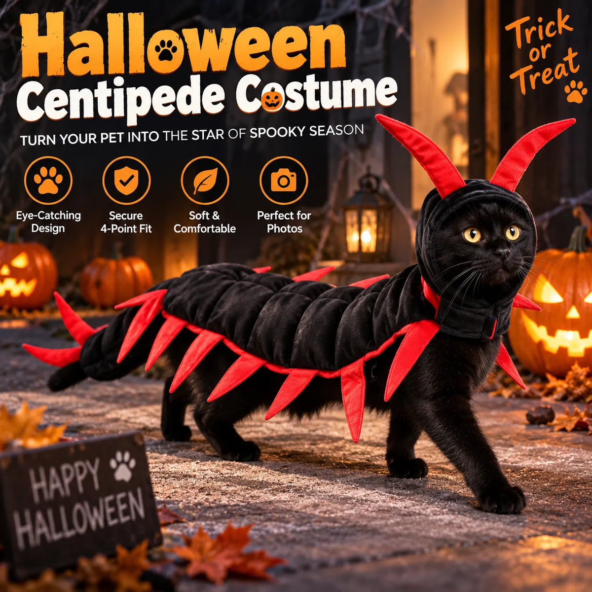 🎃 Halloween Centipede Cat Costume – 3D Spooky Pet Outfit