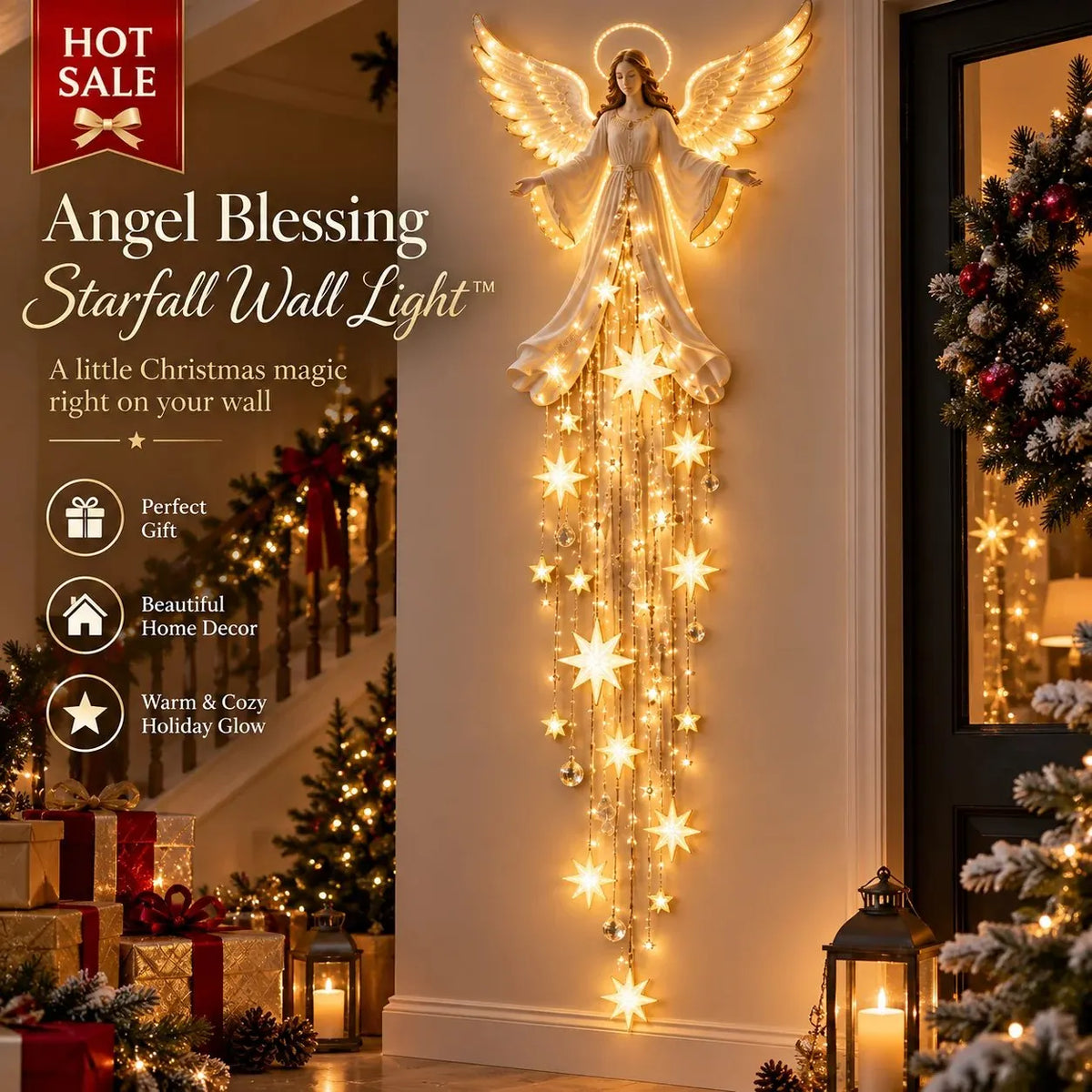 ✨ Angel Blessing Starfall Wall LightTM – Heavenly Christmas Wall Decor