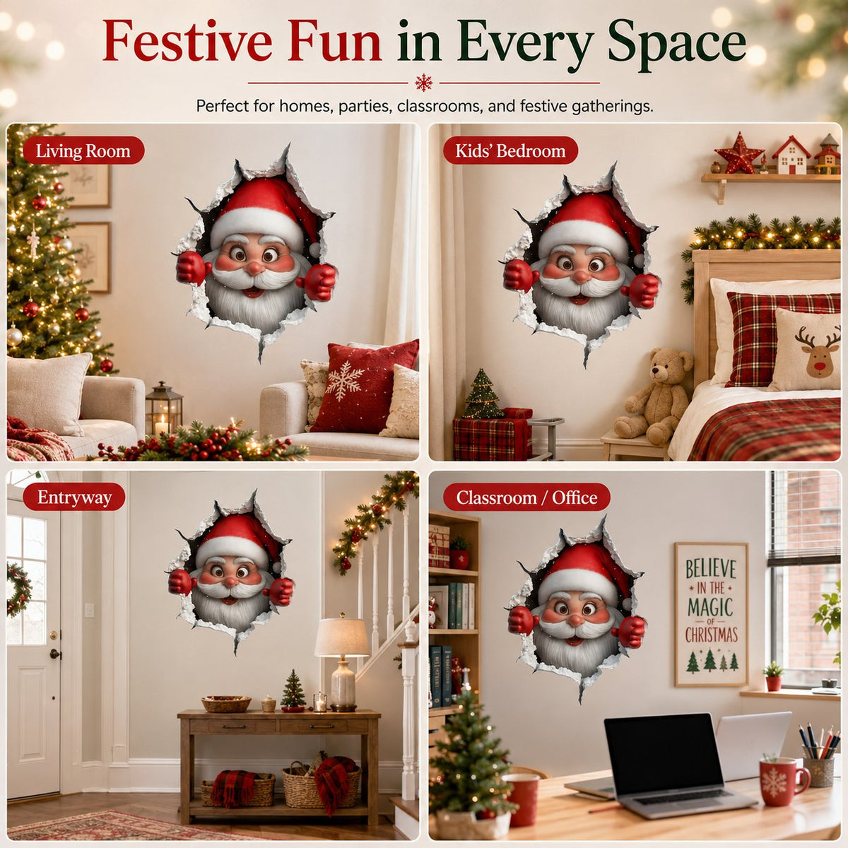 Creative 3D Christmas Santa Wall Sticker