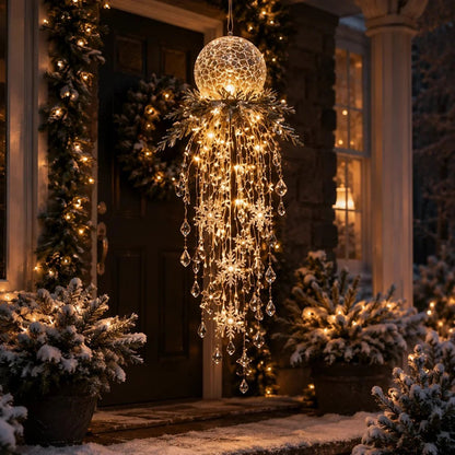 Crystal Cascade Christmas Light – Hanging Snowflake & Crystal LED Porch Décor ✨❄️