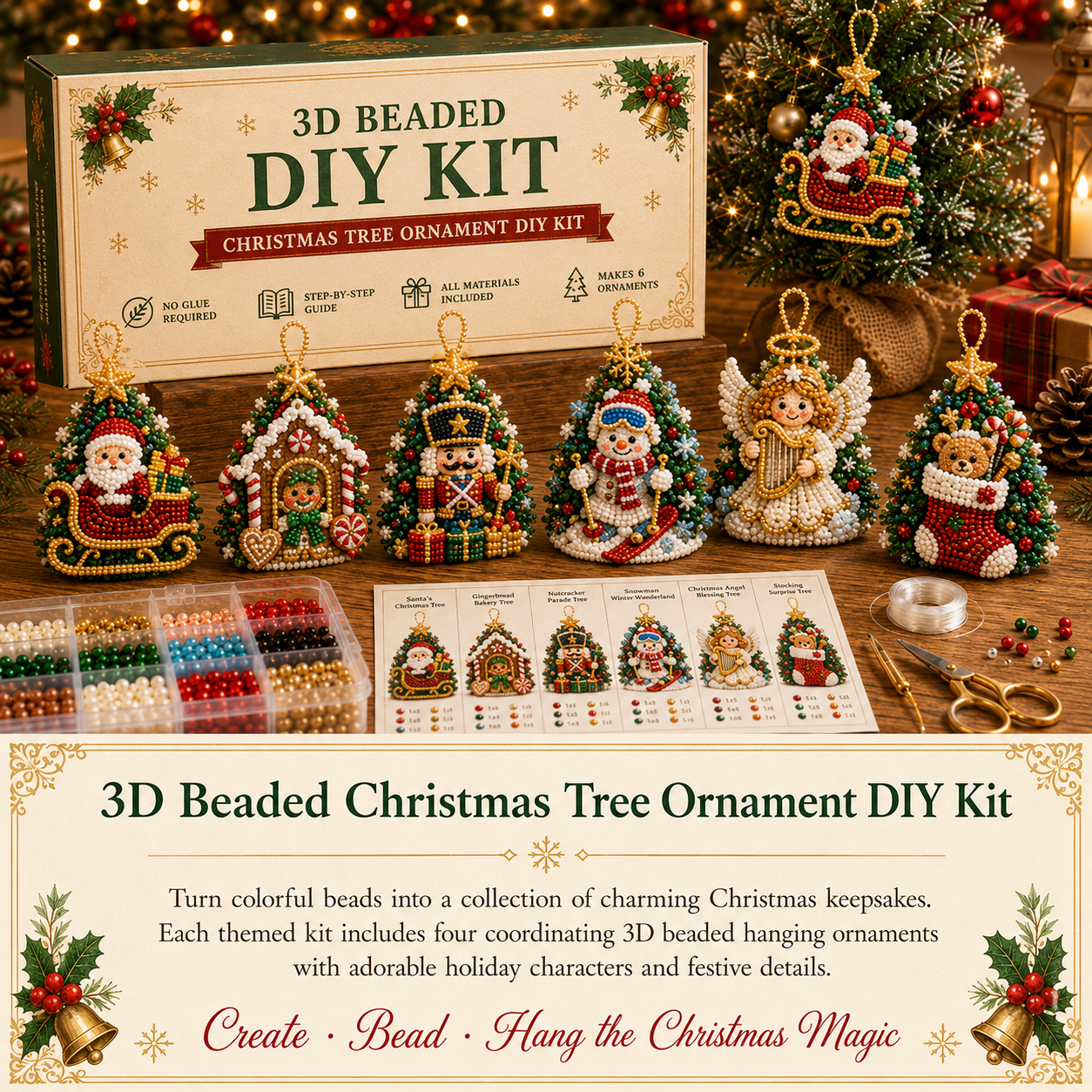 🔥Limited time 70% OFF -🎄 3D Beaded Christmas Tree Ornament DIY Kit (🧘Relaxing & Beginner-Friendly)