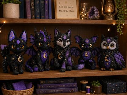 🐱Mystic Patchwork Animal Sewing Kit – DIY Plush Craft Kit with Starry Fabric, Moon Charm