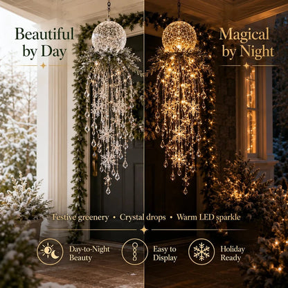 Crystal Cascade Christmas Light – Hanging Snowflake & Crystal LED Porch Décor ✨❄️