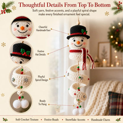 ☃️ Crochet Snowman Spiral Ornament DIY Kit | Complete Beginner-Friendly Set with Soft Yarn, Crochet Hook, Festive Beads, Snowflakes & Step-by-Step Guide 🧶🎄✨