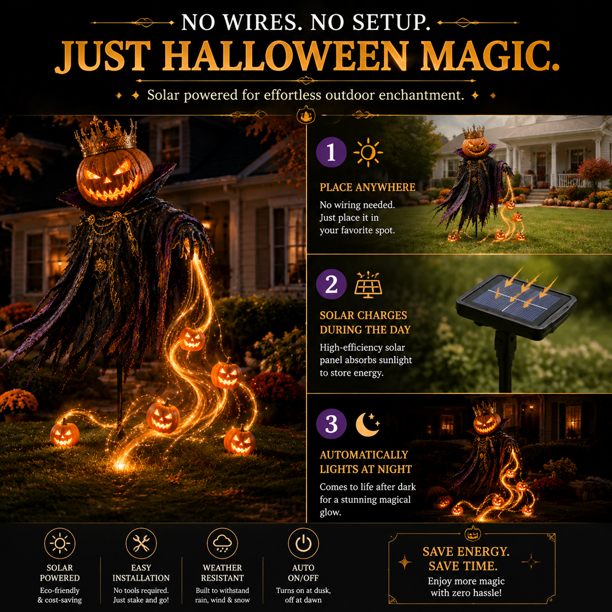 🎃Pumpkin King AwakeningTM – Flowing LED Halloween Yard Light