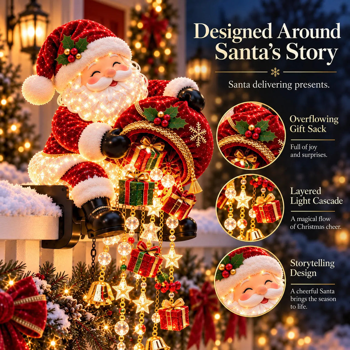 🎅 Santa Magic Gift Cascade Railing Light