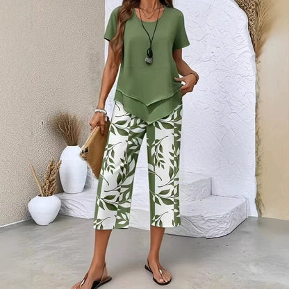 💖Casual Round Neck Layered Tunic Top & Wide Leg Pants Set👚👖