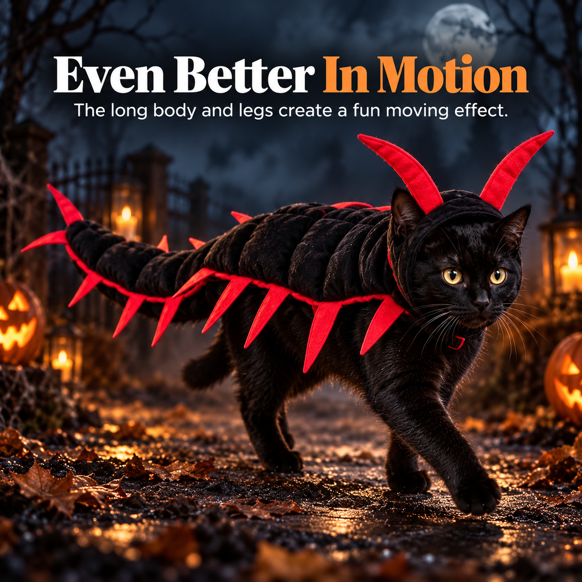 🎃 Halloween Centipede Cat Costume – 3D Spooky Pet Outfit