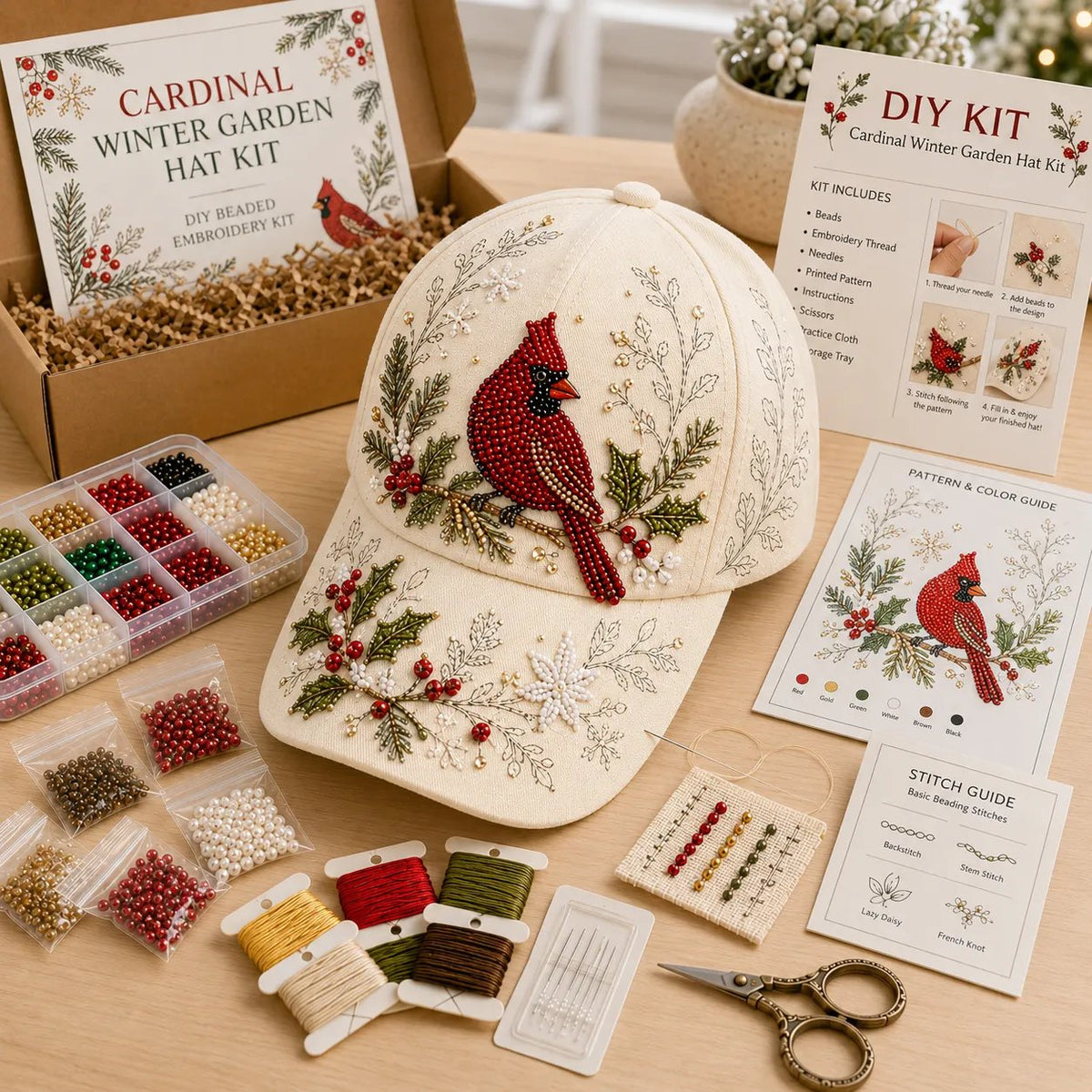 🧢🌸 Hummingbird Garden Beaded Hat DIY Kit | Handmade Floral Cap for Daily Wear & Outdoor Styling 🌿🪡