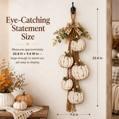 Rustic White Pumpkin Hanging Swag – 5-Pumpkin Fall Wall & Door Decor