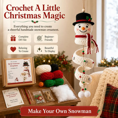 ☃️ Crochet Snowman Spiral Ornament DIY Kit | Complete Beginner-Friendly Set with Soft Yarn, Crochet Hook, Festive Beads, Snowflakes & Step-by-Step Guide 🧶🎄✨